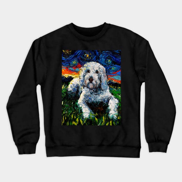 White Goldendoodle Night Crewneck Sweatshirt by sagittariusgallery